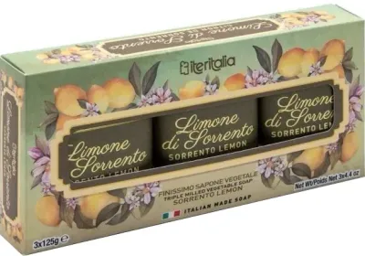 Iteritalia Sorrento Lemon Triple Milled Vegetable Soap набор мыла растительного тройного помола Лимон из Сорренто, 3 x 125 г
