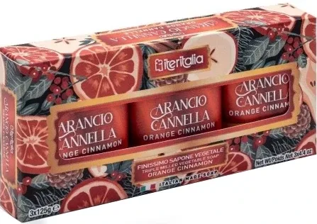 Iteritalia Orange Cinnamon набор мыла апельсин и корица 3 x 125 г, растительное мыло тройного помола