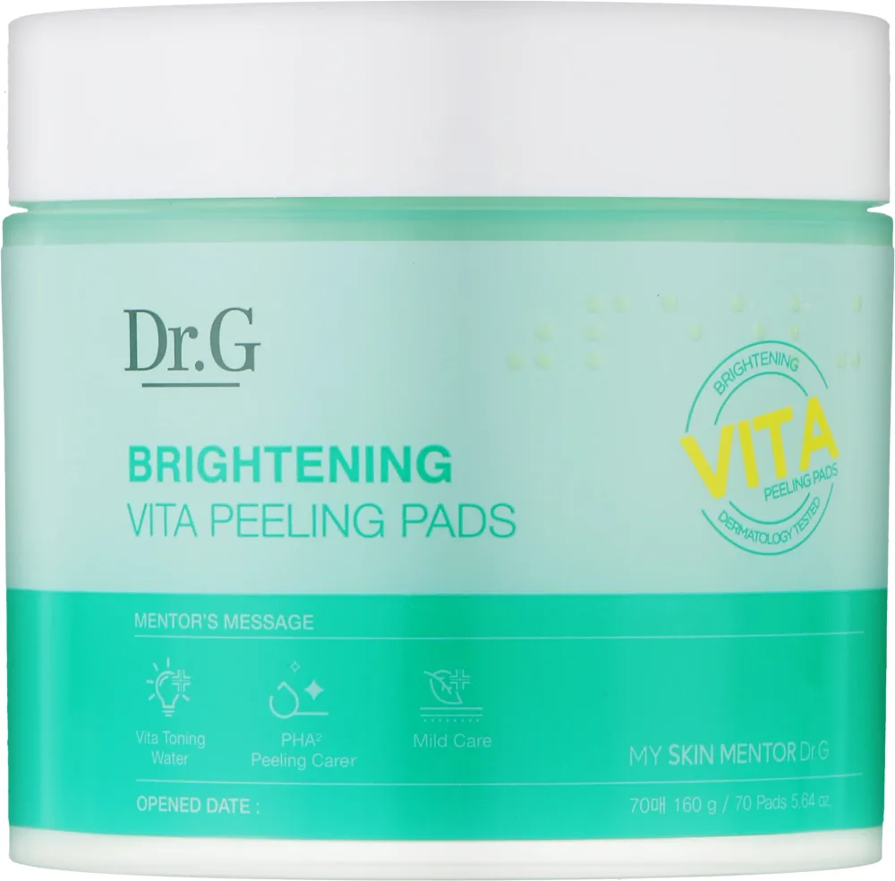 Dr.G Brightening Vita Peeling Pads пэды для лица пилинговые для сияния 160 г, отшелушивающие диски с PHA кислотами и ниацинамидом
