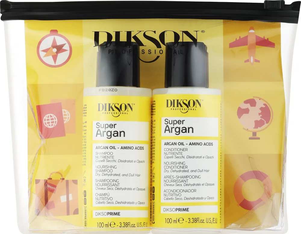 Dikson Professional Super Argan Travel Kit дорожный набор для волос с аргановым маслом: шампунь 100 мл и кондиционер 100 мл