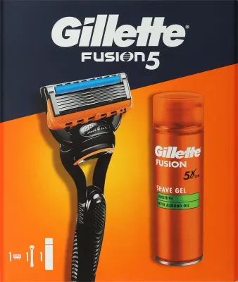 Gillette Fusion 5 набор: гель для бритья 200 мл и бритва, мужской набор для бритья с бритвой на пять лезвий