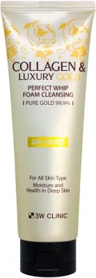 3W Clinic Collagen and Luxury Gold Perfect Whip Foam Cleansing пенка для умывания очищающая 180 г, корейская пенка с коллагеном и золотом
