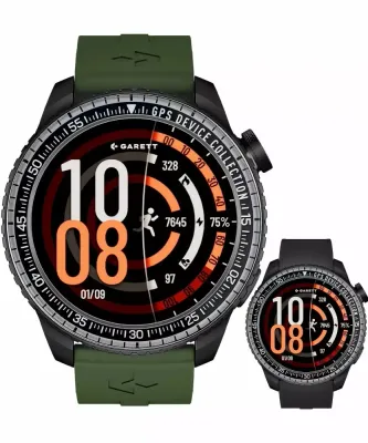 Смарт-часы мужские Garett Smartwatch Compass GPS Black, с чёрным ремешком, зелёные