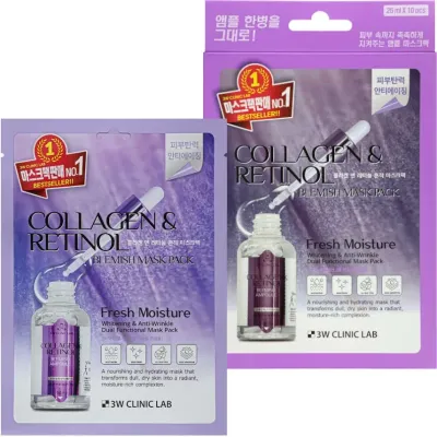Тканевая маска для лица 3W Clinic LAB Collagen + Retinol Blemish Mask с ретинолом, 25 мл