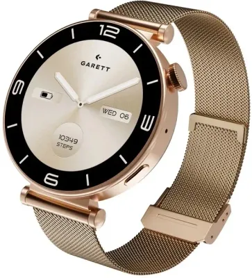 Женские смарт-часы Garett Smartwatch Rose Gold Mesh, золотистые, стальные, с сетчатым браслетом, 1 шт