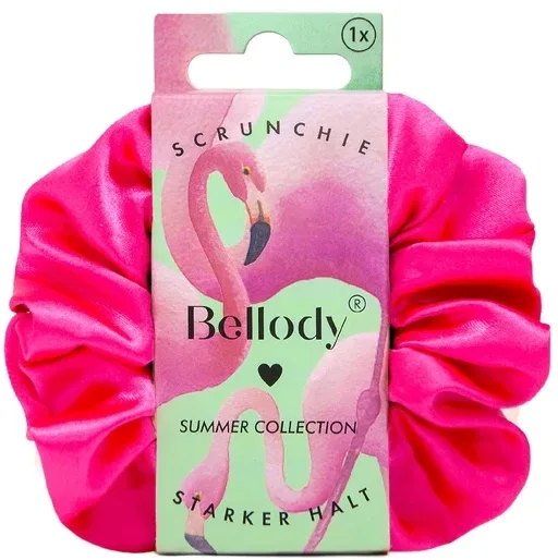 Резинка для волос Bellody Original Satin-Scrunchie Pink Flamingo атласная, 1 шт