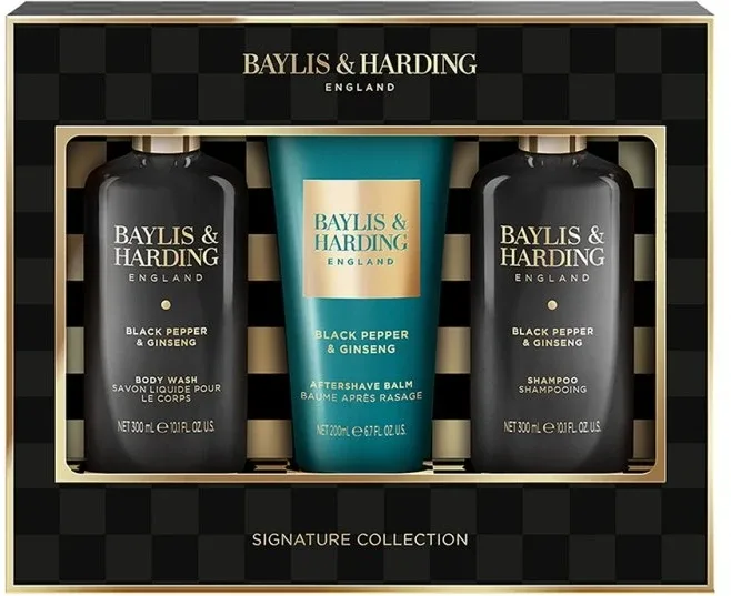 Baylis & Harding Baylis & Harding Black Pepper & Ginseng Men's Luxury Bathing Trio (b/wash/300 мл + shmp/300 мл + ash/balm/200 мл) - Мужской набор Baylis Harding Black Pepper, Ginseng Men's Luxury Bathing Trio: средство для мытья тела, шампунь, бальзам после бритья