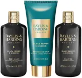 Baylis & Harding Baylis & Harding Black Pepper & Ginseng Men's Luxury Bathing Trio (b/wash/300 мл + shmp/300 мл + ash/balm/200 мл) - Мужской набор Baylis Harding Black Pepper, Ginseng Men's Luxury Bathing Trio: средство для мытья тела, шампунь, бальзам после бритья — фото 2