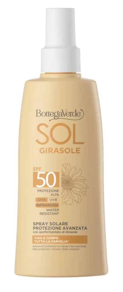 Bottega Verde Sol Sunflower спрей солнцезащитный для лица и тела SPF 50 200 мл, с маслом жожоба и экстрактом подсолнечника