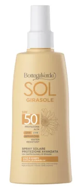 Bottega Verde Sol Sunflower спрей солнцезащитный для лица и тела SPF 50 200 мл, с маслом жожоба и экстрактом подсолнечника