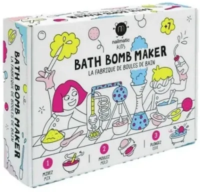 Nailmatic The Bath Bomb Factory детский набор для изготовления бомбочек для ванны своими руками: 4 формы, пипетка, цветная сода, лимонная кислота