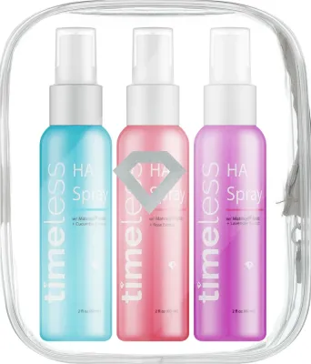 Timeless Skin Care Mini Hydrating Peptide Spray Set набор увлажняющих спреев с пептидами и гиалуроновой кислотой 3 x 60 мл, косметичка