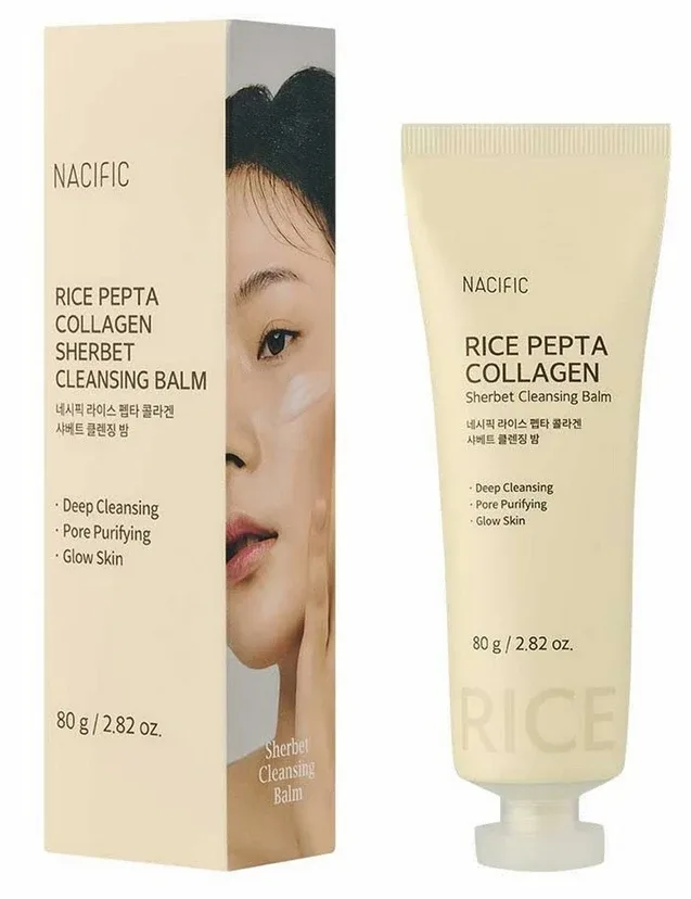 Nacific Rice Pepta Collagen Sherbet Cleansing Balm очищающий бальзам-щербет для снятия макияжа с рисом, пептидами и коллагеном 80 г