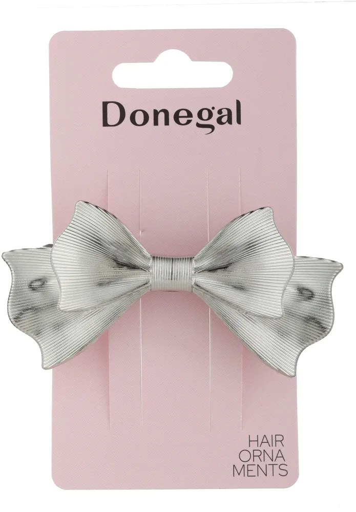 Заколка для волос Donegal FA-5754, двойной серебристый бантик, металлическая, 1 шт