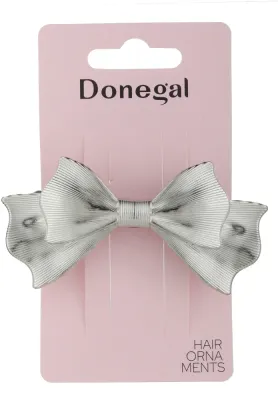 Заколка для волос Donegal FA-5754, двойной серебристый бантик, металлическая, 1 шт
