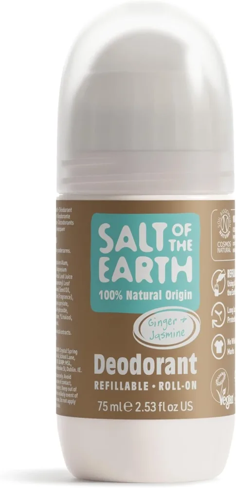 Дезодорант натуральный шариковый Salt of the Earth Ginger + Jasmine Natural Refillable Roll-On Deodorant, с возможностью повторного наполнения, 75 мл