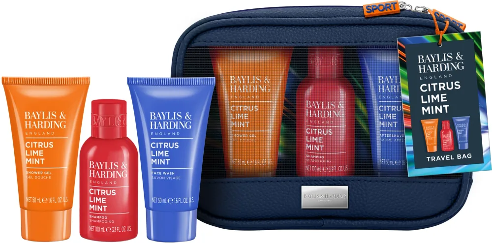 Baylis & Harding Baylis & Harding Citrus, Lime & Mint Men's Travel Bag (sh/gel/50 мл + shmp/100 мл + f/wash/50 мл) - Мужской дорожный набор Baylis Harding Citrus, Lime, Mint Men's Travel Bag: гель для душа, шампунь, средство для умывания