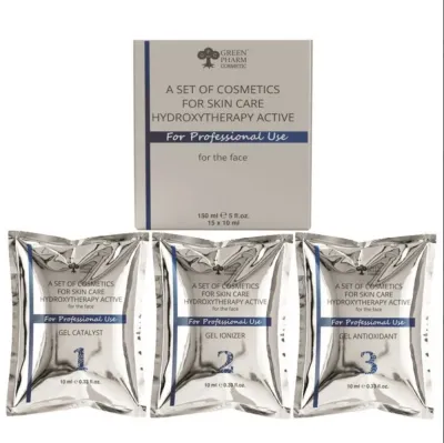 Green Pharm Cosmetic Hydroxytherapy Active набор гелей для ухода за кожей лица 15 x 10 мл, профессиональный уход: гель-катализатор, гель-ионизатор, антиоксидантный гель
