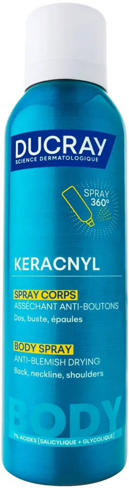 Ducray Keracnyl Anti-Blemish Drying Body Spray спрей для тела против несовершенств и высыпаний на спине, с салициловой и гликолевой кислотой 150 мл