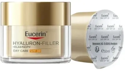Eucerin Hyaluron-Filler + Elasticity крем для лица дневной против морщин SPF30 сменный блок 50 мл, с гиалуроновой кислотой и креатином
