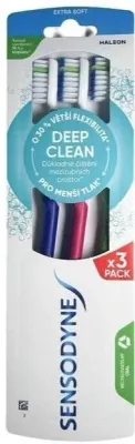 Набор зубных щёток Sensodyne Deep Clean Extra Soft, синяя, тёмно-розовая и светло-зелёная, 3 шт