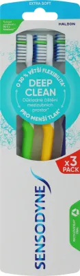 Набор зубных щёток Sensodyne Deep Clean Extra Soft, 3 шт., светло-зелёная, жёлтая и тёмно-синяя