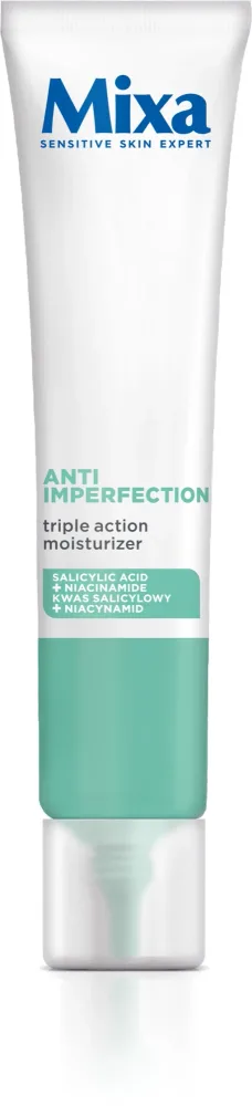 Mixa Anti Imperfection Triple Action Moisturizer крем для лица увлажняющий против несовершенств 40 мл, крем тройного действия с салициловой кислотой и ниацинамидом