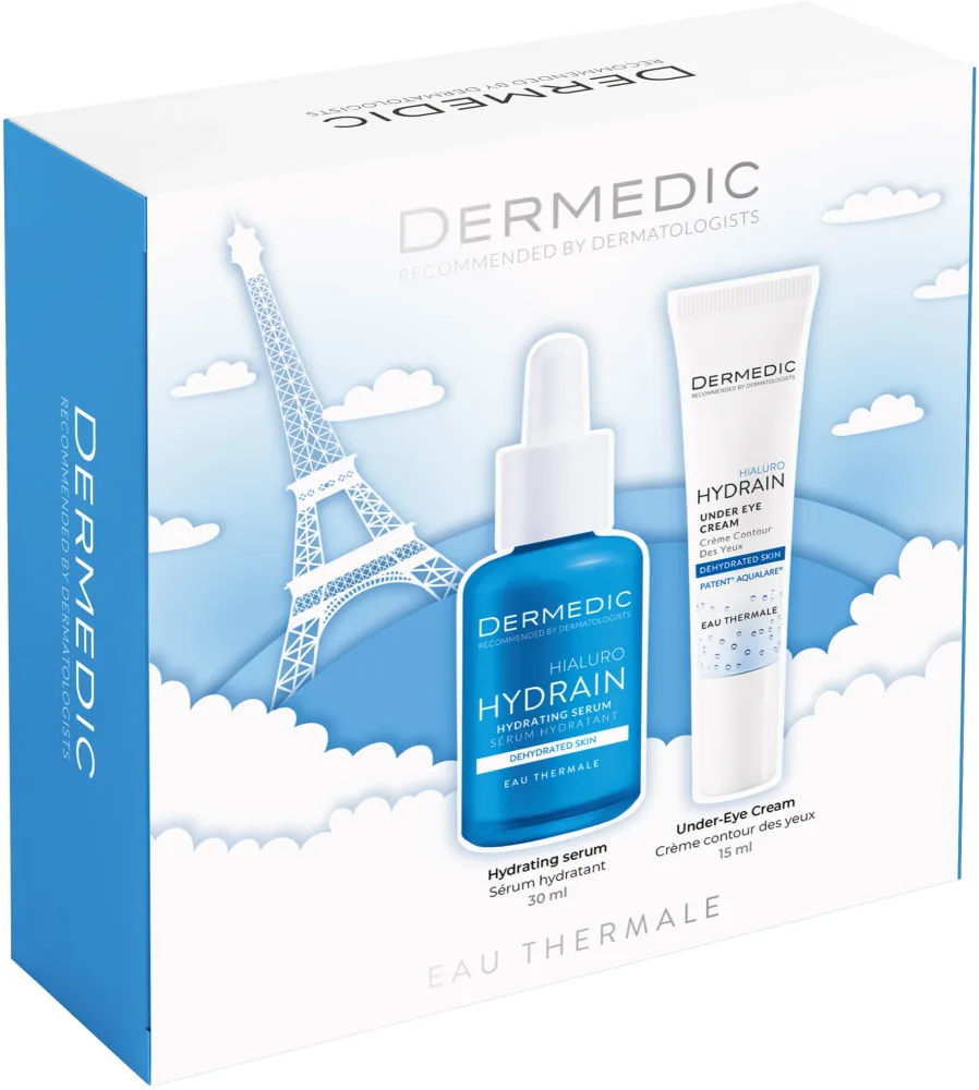 Dermedic Hydrain 3 набор крем для кожи вокруг глаз 15 г + сыворотка для лица 30 мл, увлажняющий уход за лицом и зоной вокруг глаз