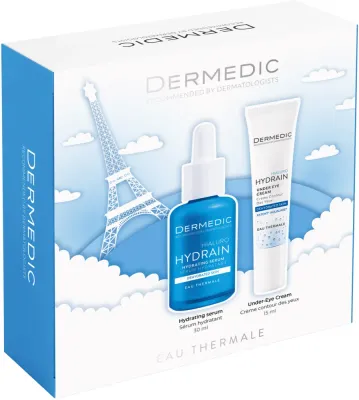Dermedic Hydrain 3 набор крем для кожи вокруг глаз 15 г + сыворотка для лица 30 мл, увлажняющий уход за лицом и зоной вокруг глаз