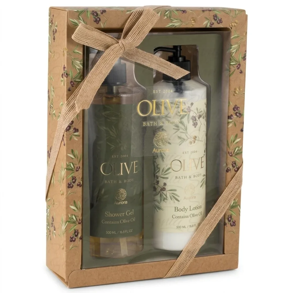 Aurora Olive Bath and Body набор: гель для душа 500 мл и лосьон для тела 500 мл, с оливой