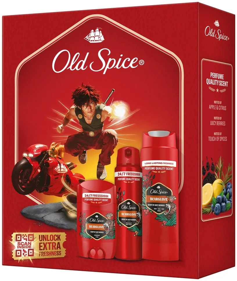 Набор Old Spice Bearglove Anime Set: дезодорант-стик, дезодорант-спрей, гель для душа