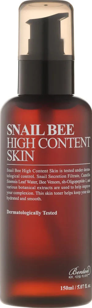 Benton Snail Bee High Content Skin тоник для лица с высоким содержанием муцина улитки и пчелиным ядом, увлажняющий, успокаивающий 150 мл
