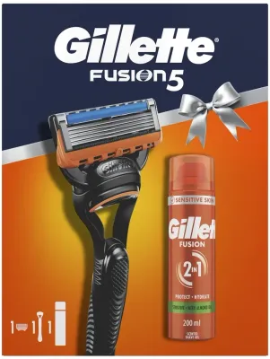 Набор для бритья Gillette Fusion 5: гель для бритья 200 мл и бритва, 1 шт