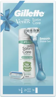 Набор для бритья Gillette Satin Care: станок, сменные кассеты и гель для бритья, 75 мл