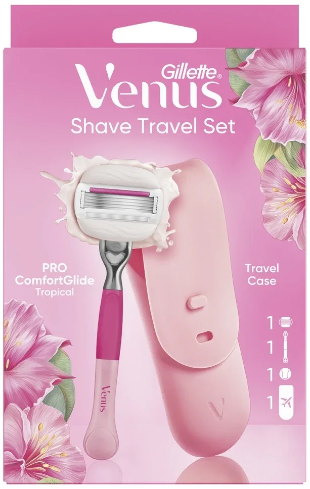 Дорожный набор для бритья Gillette Venus Shave Travel Set: бритва, лезвия и чехол, по 1 шт
