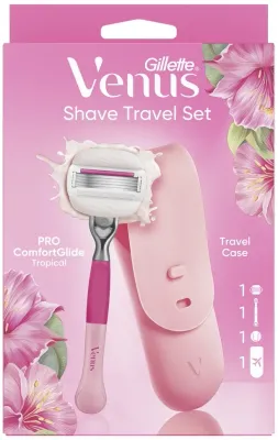 Дорожный набор для бритья Gillette Venus Shave Travel Set: бритва, лезвия и чехол, по 1 шт
