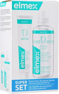 Elmex Sensitive набор для чувствительных зубов: ополаскиватель Sensitive Plus 400 мл и зубная паста с аминофторидом 75 мл, защита от кариеса