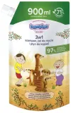 Шампунь, гель для мытья и жидкость для ванны 3 в 1 Bambino Refill для детей «Сурикаты», сменный блок, 900 мл — фото 1