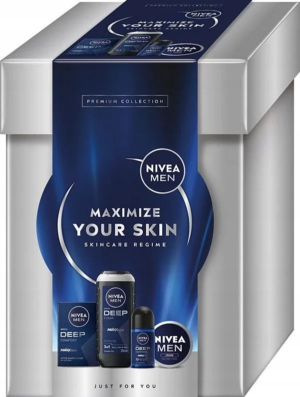 Набор NIVEA MEN Maximize Your Skin: дезодорант 50 мл, крем 75 мл, гель для душа 250 мл, лосьон после бритья 100 мл