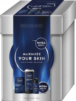 Набор NIVEA MEN Maximize Your Skin: дезодорант 50 мл, крем 75 мл, гель для душа 250 мл, лосьон после бритья 100 мл
