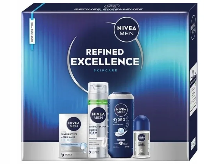 Набор Nivea MEN Refined Excellence: гель для душа 250 мл, пена для бритья 200 мл, лосьон после бритья 100 мл, дезодорант 50 мл