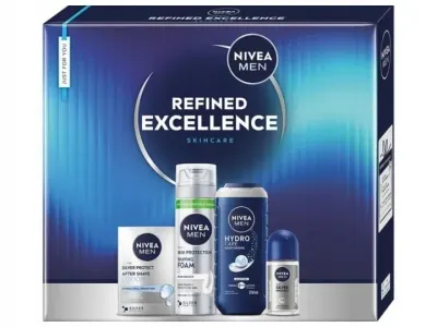 Набор Nivea MEN Refined Excellence: гель для душа 250 мл, пена для бритья 200 мл, лосьон после бритья 100 мл, дезодорант 50 мл
