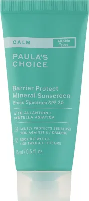 Paula's Choice Barrier Protect Mineral Sunscreen SPF30 минеральный солнцезащитный крем для лица, для чувствительной кожи, с пребиотиками и центеллой, 15 мл