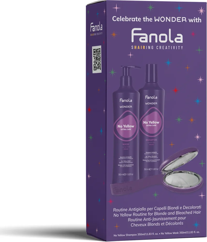 Набор Fanola Wonder Box No Yellow, шампунь, маска и зеркало, 350 мл + 350 мл + 1 шт