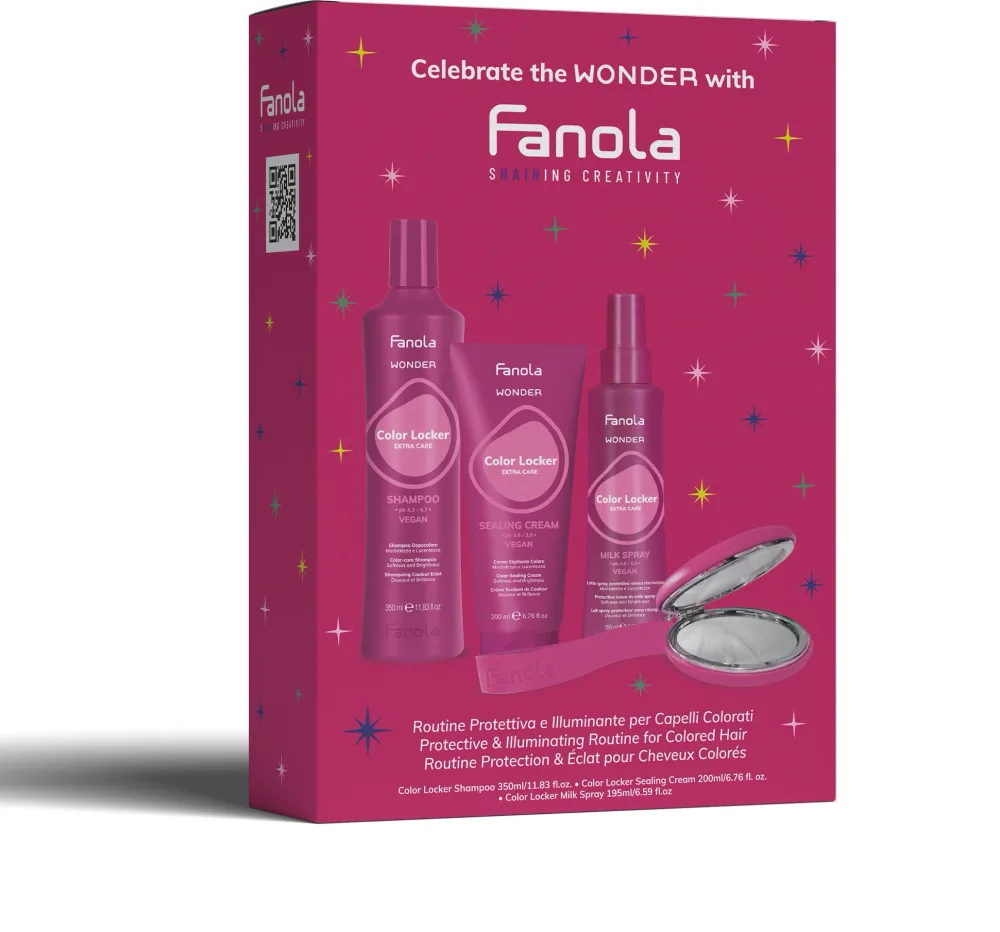 Набор для волос Fanola Wonder Box Color Locker: шампунь 350 мл, крем 200 мл, спрей 195 мл и зеркало