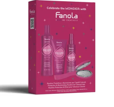Набор для волос Fanola Wonder Box Color Locker: шампунь 350 мл, крем 200 мл, спрей 195 мл и зеркало