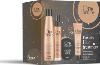 Набор Fanola Oro Therapy Luxury Hair Treatment, шампунь, флюид, маска и крем для рук, 300 мл + 100 мл + 300 мл + 100 мл