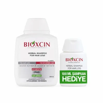 Набор Bioxcin Classic Shampoo: шампунь против выпадения для нормальных и сухих волос, 300 мл и 100 мл