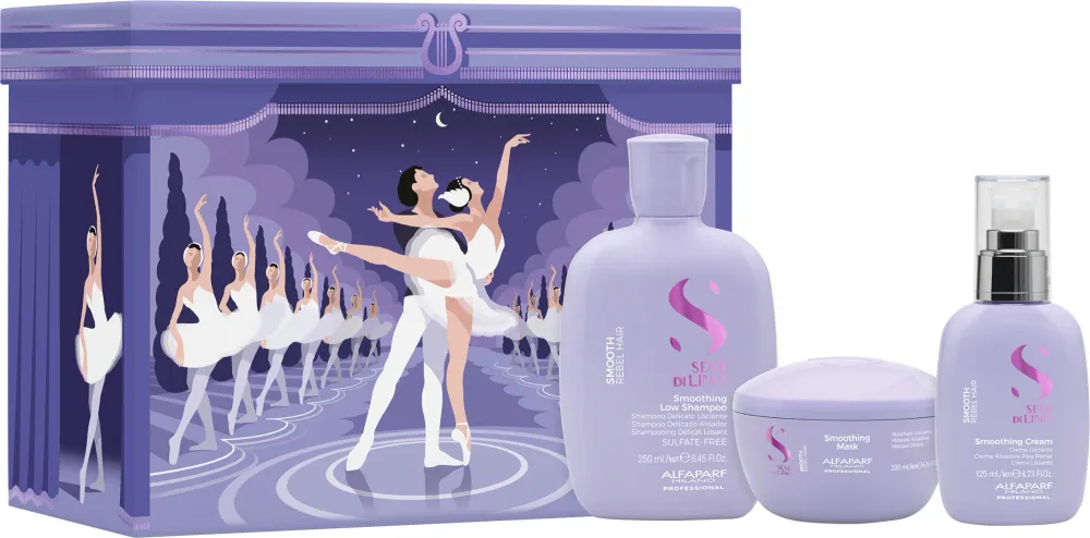 Подарочный набор для волос Alfaparf Semi di Lino Smooth Holiday Gift Set: шампунь, маска, крем для волос