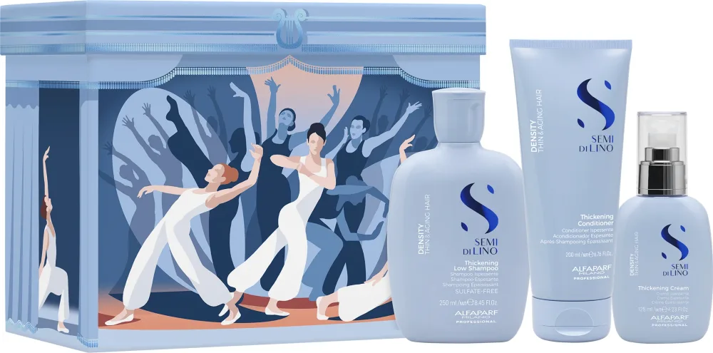 Подарочный набор для волос Alfaparf Semi di Lino Density Holiday Gift Set: шампунь, кондиционер, крем для волос